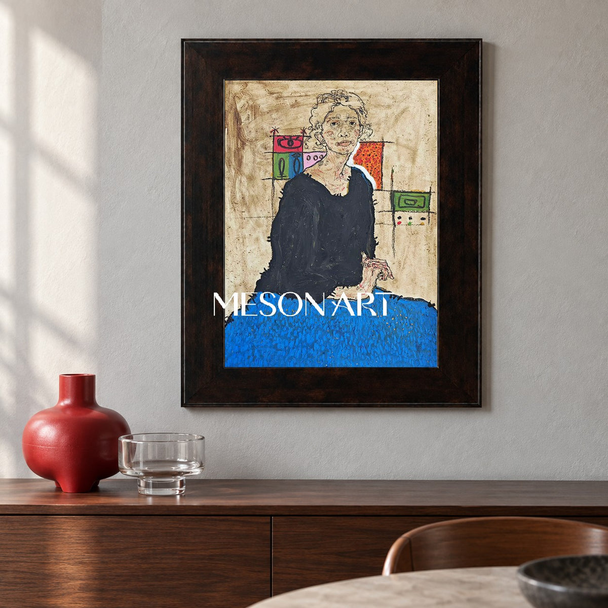 Blue And Black Abstract Figurative Painting Original Artwork Contemporary Portrait Rectangular Wall Art By Mesonart