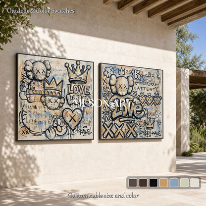 Urban Pop Art Graffiti Painting With Crown And Heart Motifs For Modern Living Room Decor