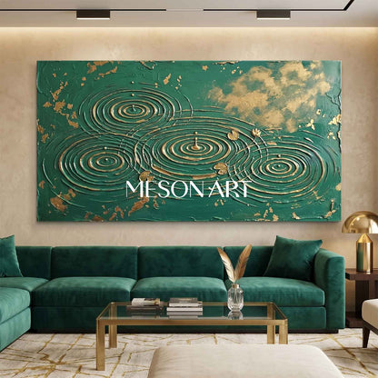 Emerald Green Gold Leaf Abstract Wall Art For Modern Living Room Decor With Textured Relief Finish