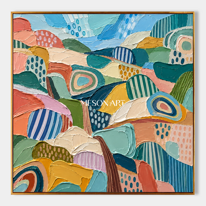 Blue And Green Abstract Landscape Painting Original Artist Hand Painted Square Wall Art For Living Room By Mesonart