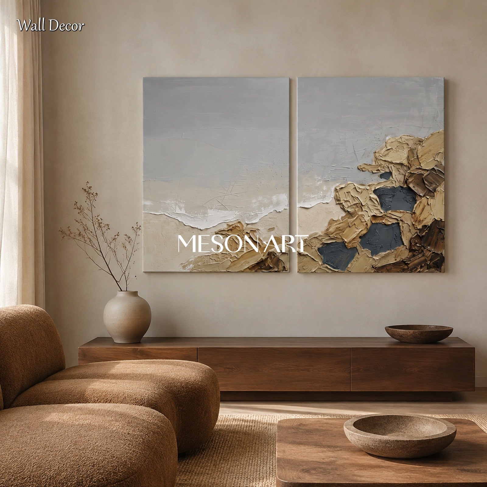 Beige And Gray Abstract Paintings Large Rectangular Wall Art For Living Room Original Artist By Mesonart