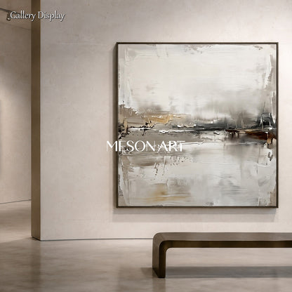 Beige And Gray Abstract Landscape Painting Square Wall Art Original Artist Hand Painted By Mesonart
