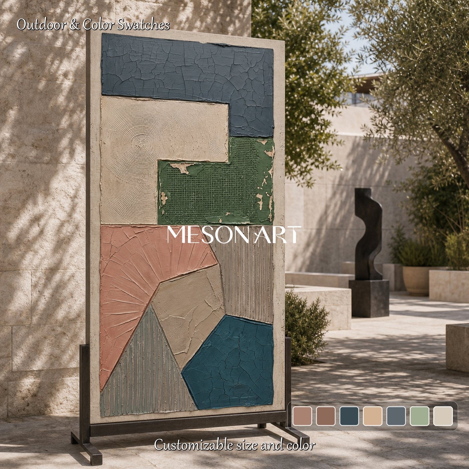 Large Earthy Minimalist Wall Art With Textured Geometric Forms For Modern Home