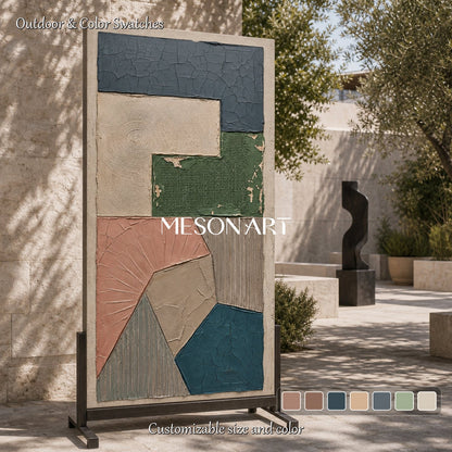 Large Earthy Minimalist Wall Art With Textured Geometric Forms For Modern Home