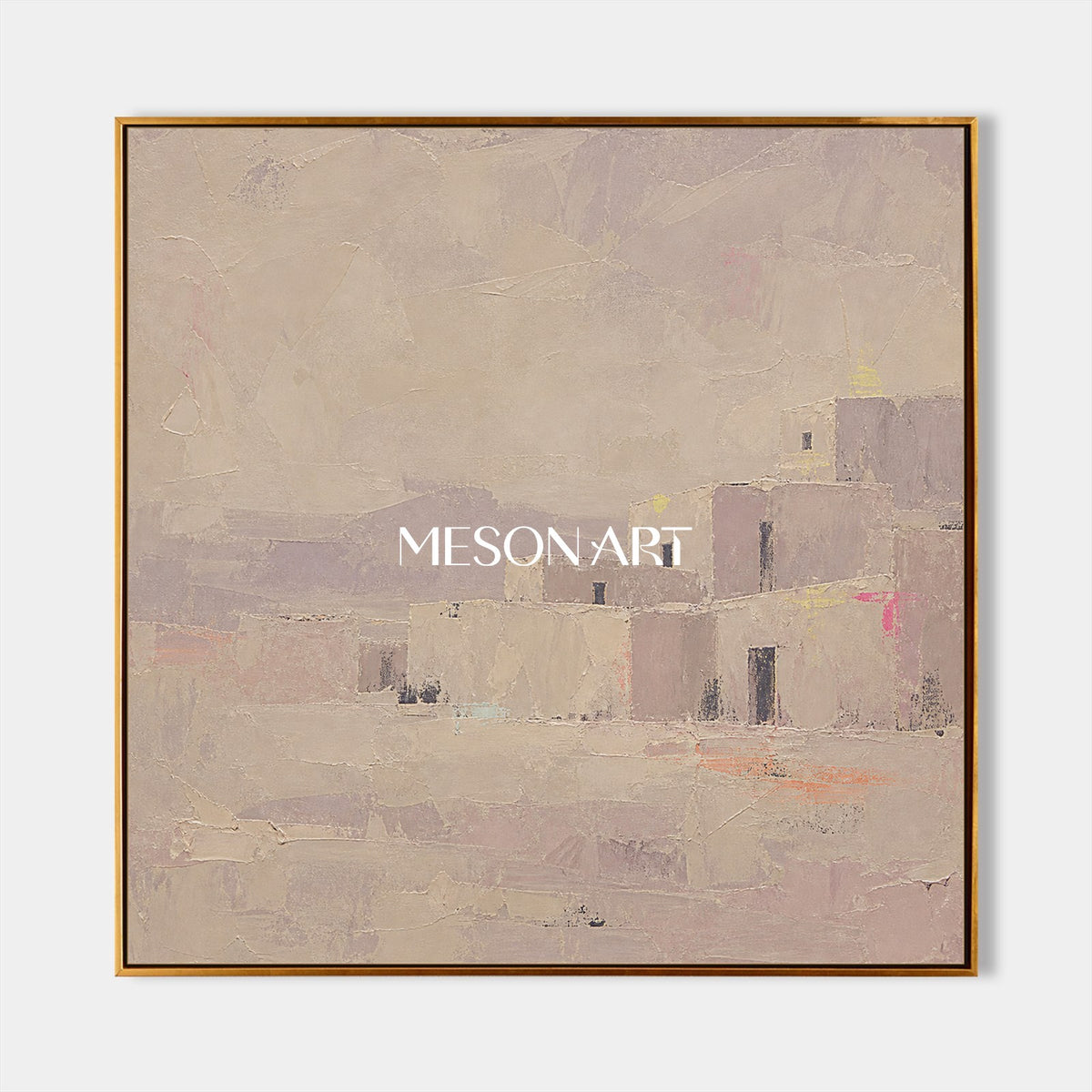 Neutral Beige Abstract Landscape Square Wall Art Palette Knife Painting By Mesonart
