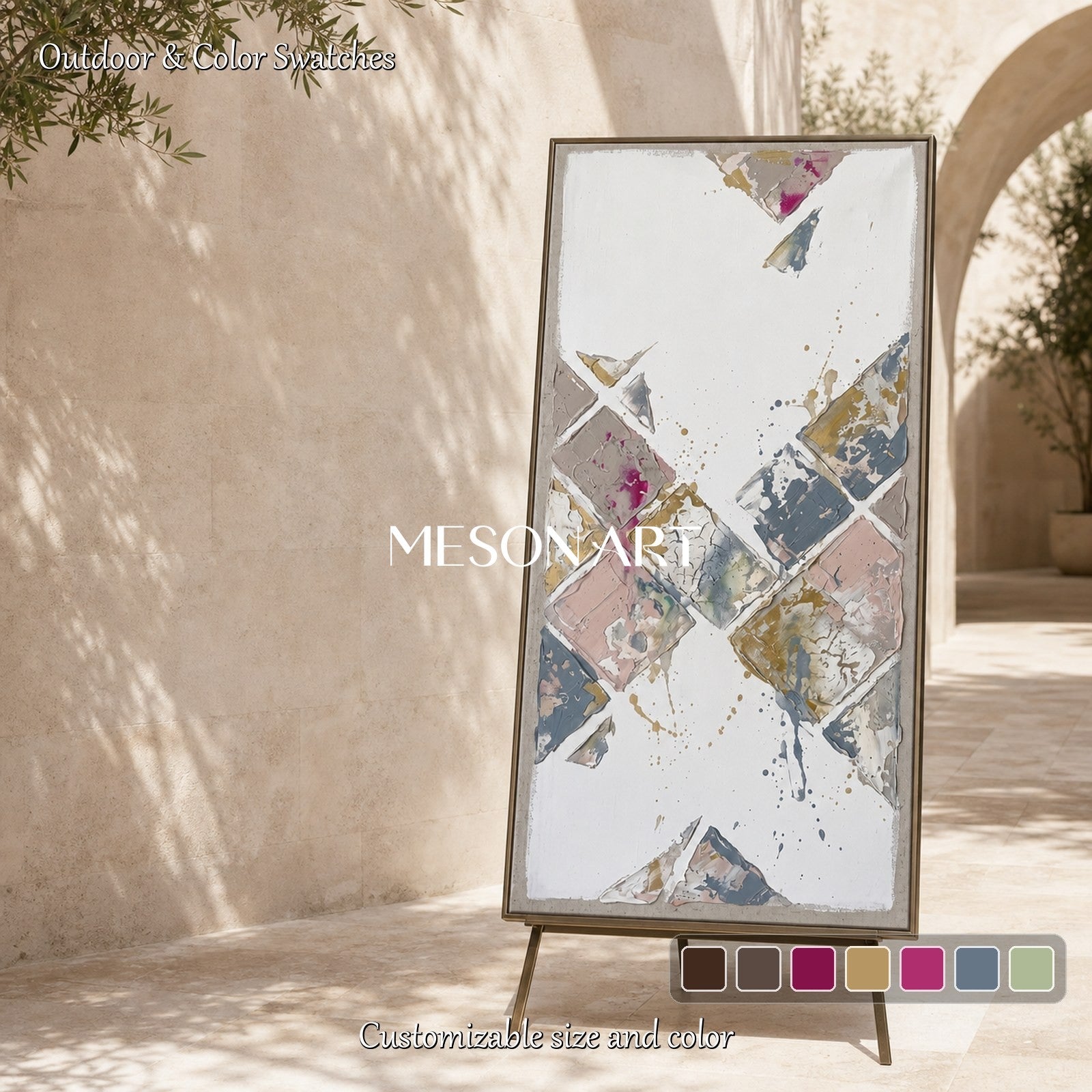 Minimalist Geometric Abstract Art With Metallic Accents For Modern Living Room Entryway Quiet Luxury Decor
