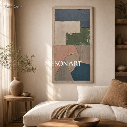 Large Earthy Minimalist Wall Art With Textured Geometric Forms For Modern Home