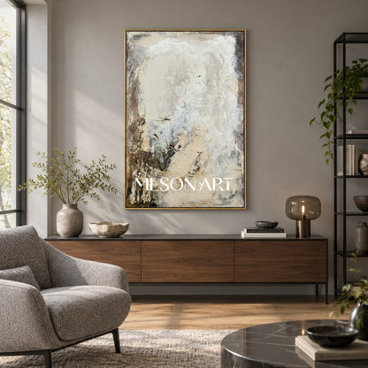 Neutral Black And White Abstract Painting Modern Textured Canvas Wall Art For Living Room By Mesonart