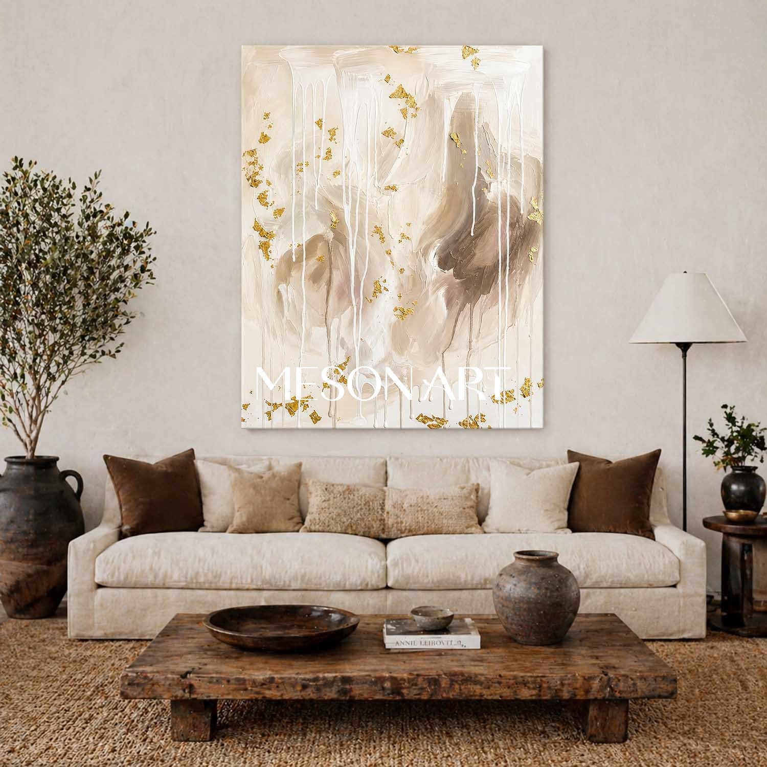 Minimalist Abstract Art With Gold Leaf And Fluid Texture For Modern Home Decor