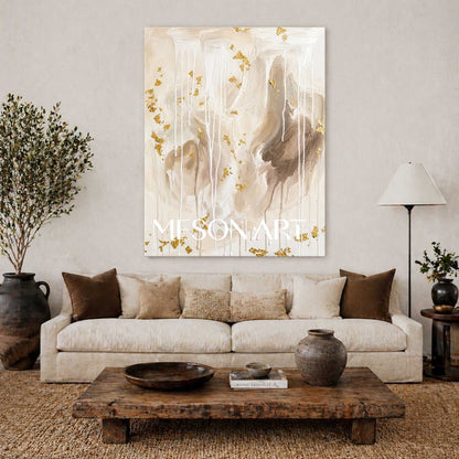 Minimalist Abstract Art With Gold Leaf And Fluid Texture For Modern Home Decor