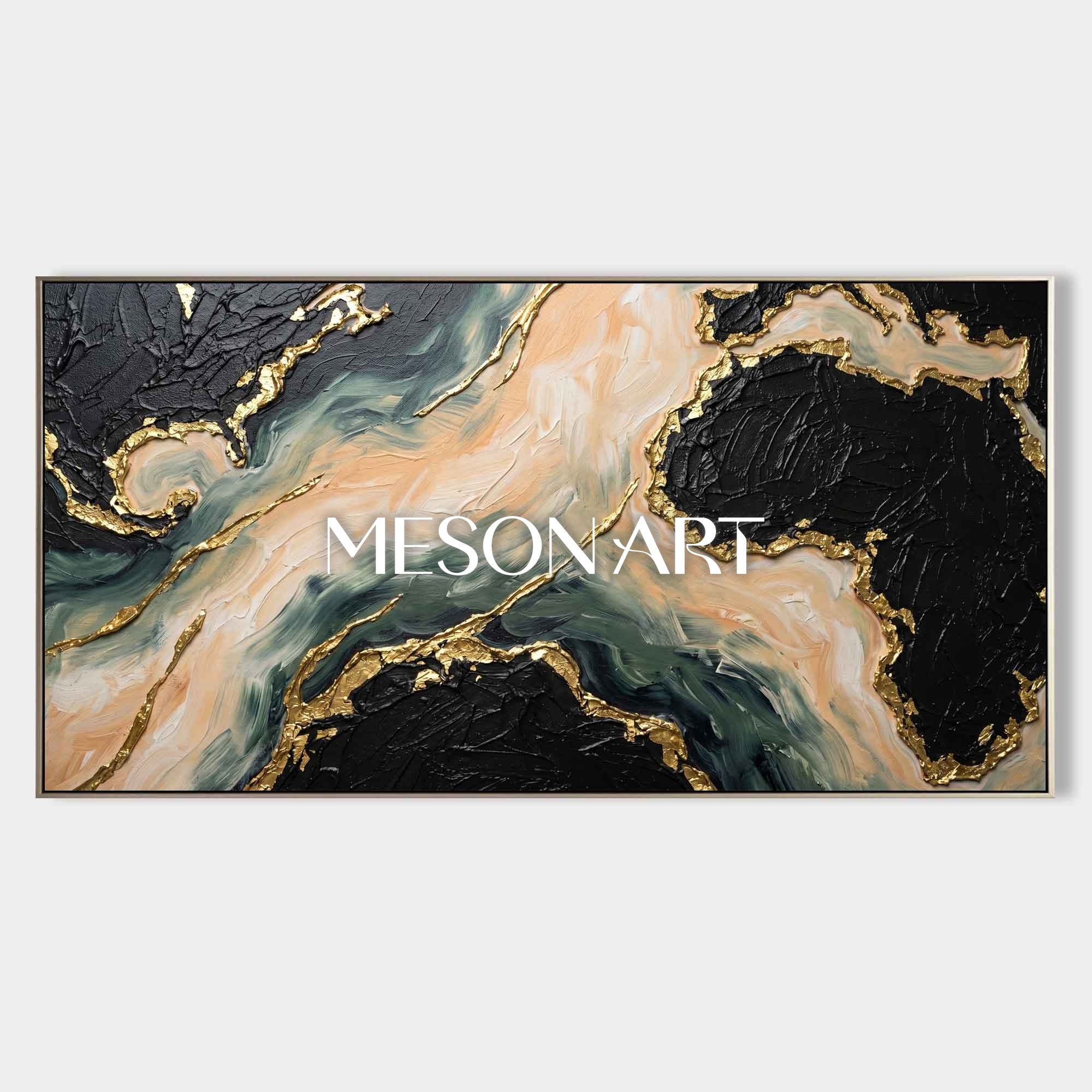 Gilded Tides Abstract Plaster Art With Gold Accents For Modern Living Room Entryway Decor