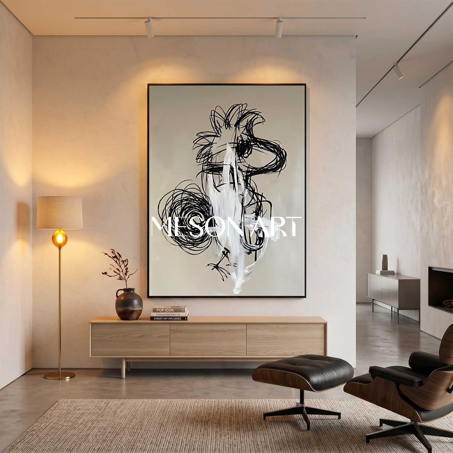 Original Graffiti Abstract Painting In Black And White For Modern Living Room Entryway Decor