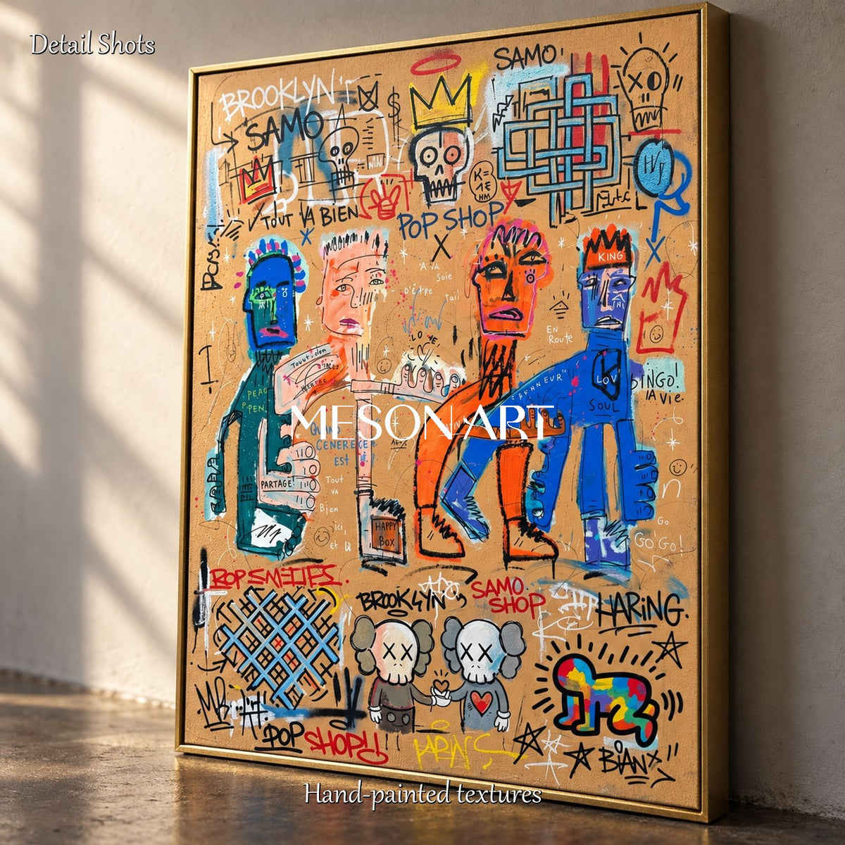 Brown And Blue Graffiti Art Contemporary Wall Decor Rectangular Original Artist Hand Painted By Mesonart
