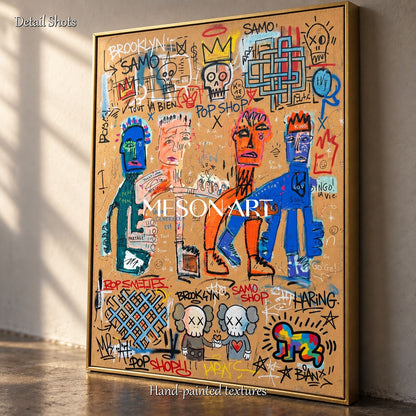 Brown And Blue Graffiti Art Contemporary Wall Decor Rectangular Original Artist Hand Painted By Mesonart
