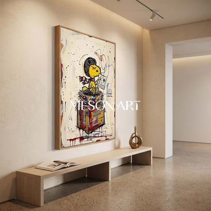 Cool Graffiti Style Snoopy Pilot Dog Painting For Modern Living Room Decor