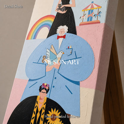 Minimalist Pop Art Painting With Iconic Figures For Modern Living Room Decor