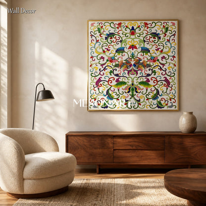 Green And Gold Islamic Art Inspired By Ottoman Floral Square Wall Decor By Mesonart