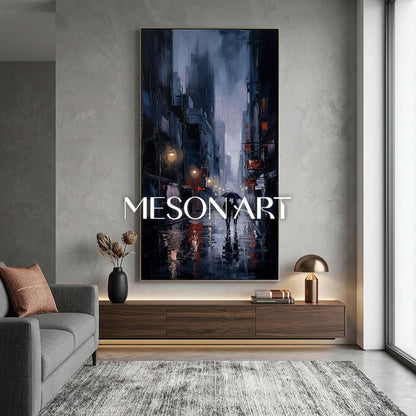 Abstract City Painting With Plaster Texture For Modern Living Room Decor