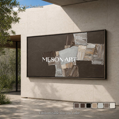 Large Brown Abstract Art Painting Minimalist Textured Wall Decor For Living Room