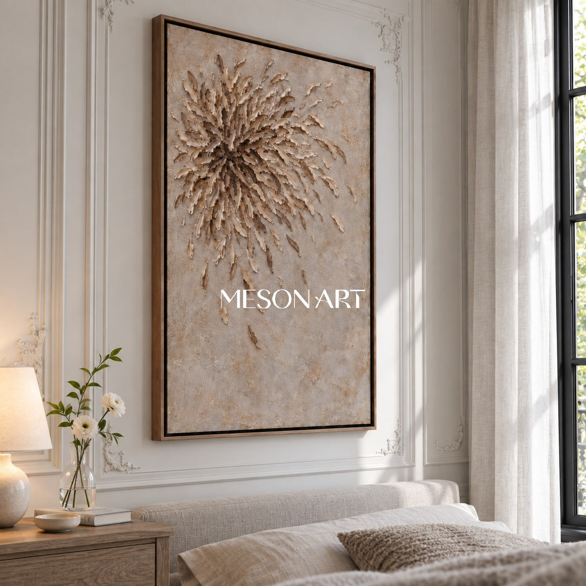 Beige And Brown Wabi Sabi Wall Art Textured Canvas Minimalism Rectangular Painting For Living Room By Mesonart