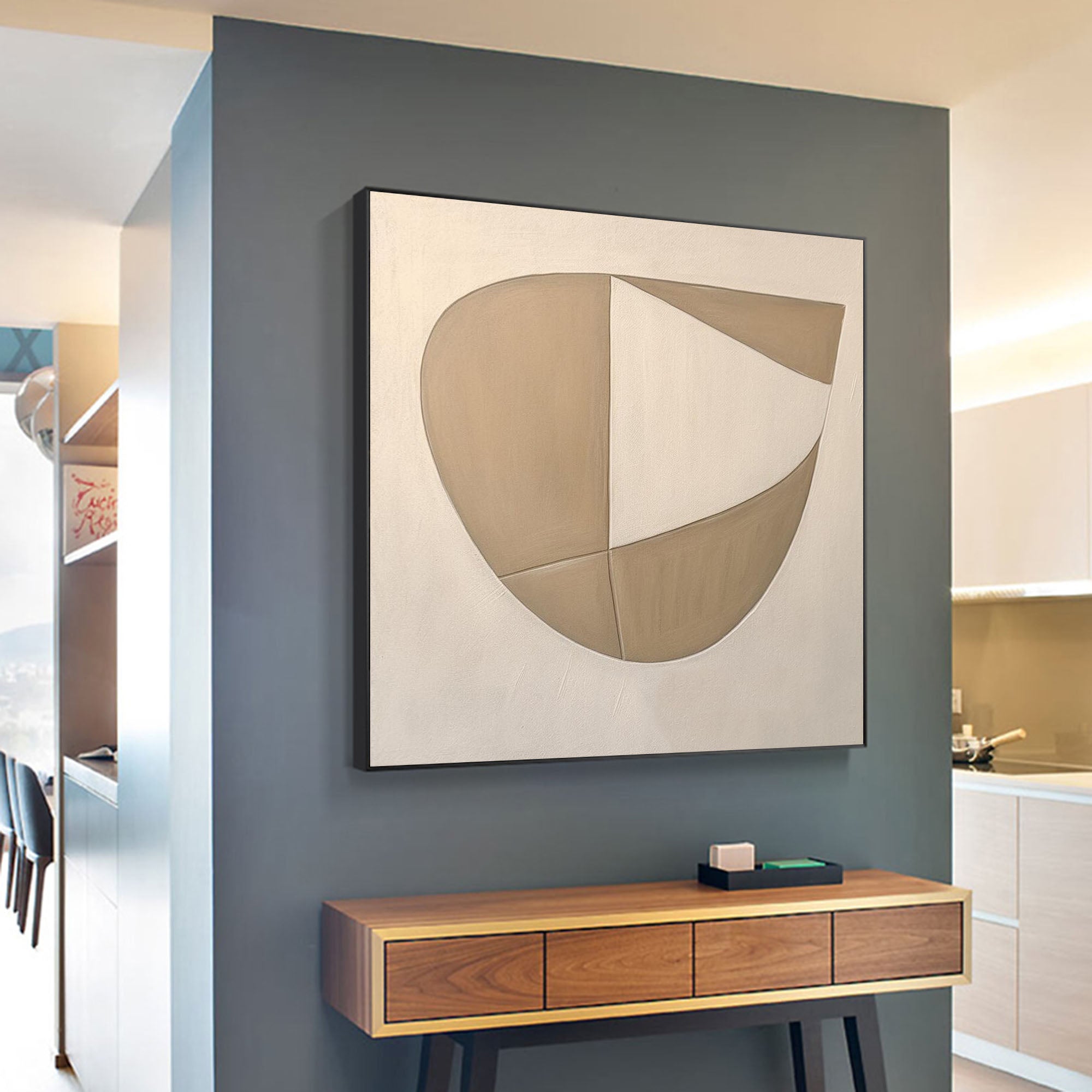 Large 3D Beige Minimalistic Wall Painting Beige Textured Abstract Art Beige Art on Canvas for Sale