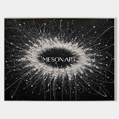 Black And White Abstract Textured Wall Art With Pollock Style For Modern Living Room Decor