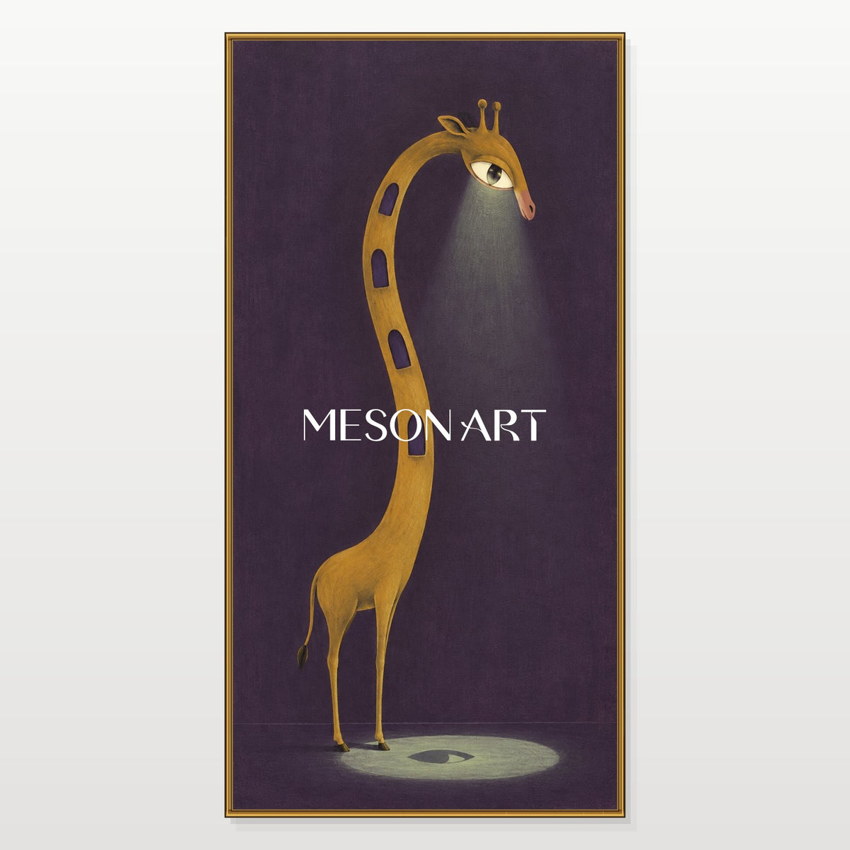 Purple And Gold Giraffe Surrealist Painting Original Artist Hand Painted Panoramic Wall Art For Living Room By Mesonart