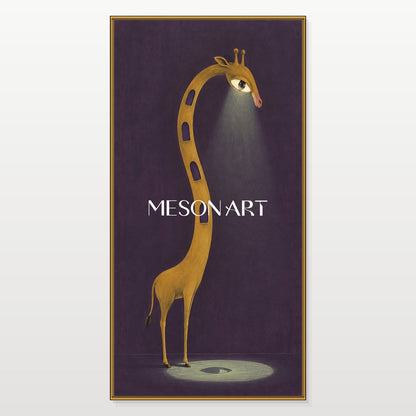 Purple And Gold Giraffe Surrealist Painting Original Artist Hand Painted Panoramic Wall Art For Living Room By Mesonart