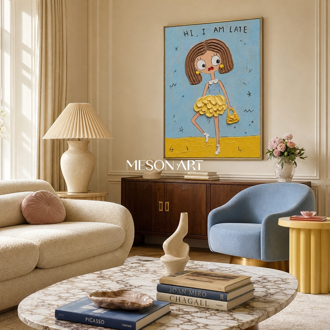Playful Pop Art Painting With Textured Relief For Modern Bedroom Decor