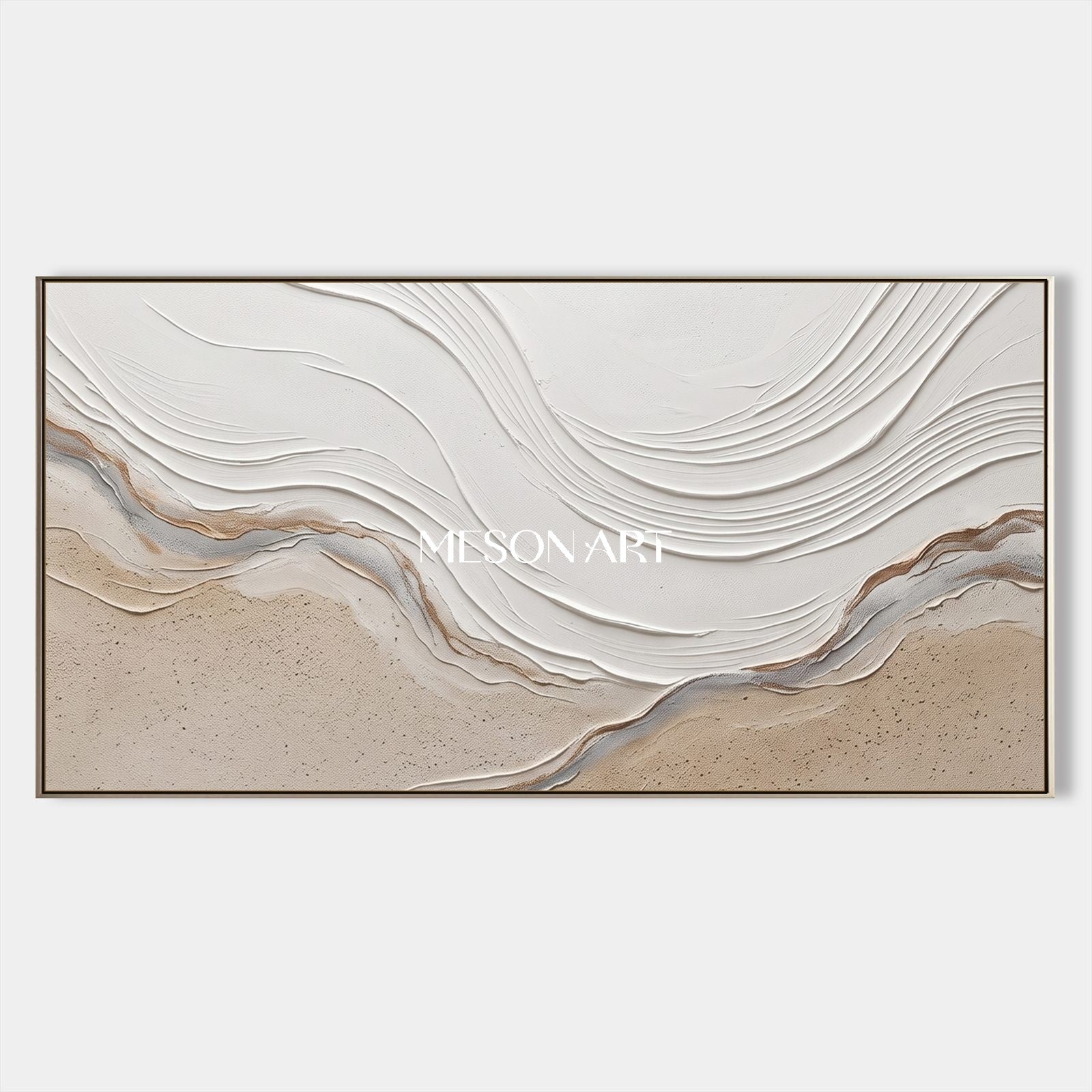 Beige And White Impasto Landscape Painting Rectangular Wall Art Original Artist Contemporary Textured Art By Mesonart