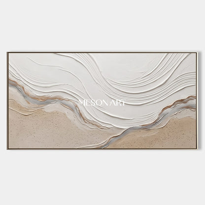 Beige And White Impasto Landscape Painting Rectangular Wall Art Original Artist Contemporary Textured Art By Mesonart