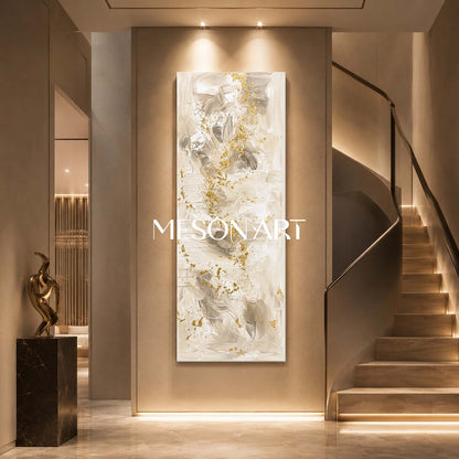 Luxurious Abstract Art With Gold Leaf Textured Impasto For Modern Living Room Decor