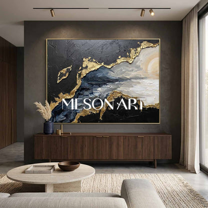 Luxury Gold And Black Plaster Abstract Art For Modern Living Room Decor