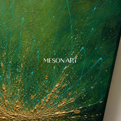 Emerald Green And Gold Abstract Painting Original Pollock Style Art For Living Room