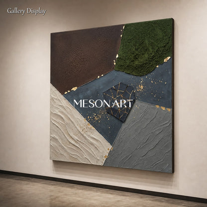 Textured Plaster Abstract Painting With Gold Accents For Modern Living Room Wall Decor