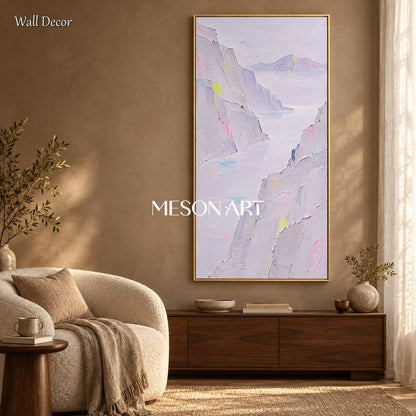White And Gray Abstract Landscape Painting Panoramic Wall Art Modern Minimalist Palette Knife By Mesonart