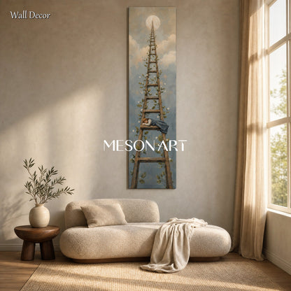 Surreal Moon Ladder Painting With Vines For Bedroom Entryway Abstract Art Decor