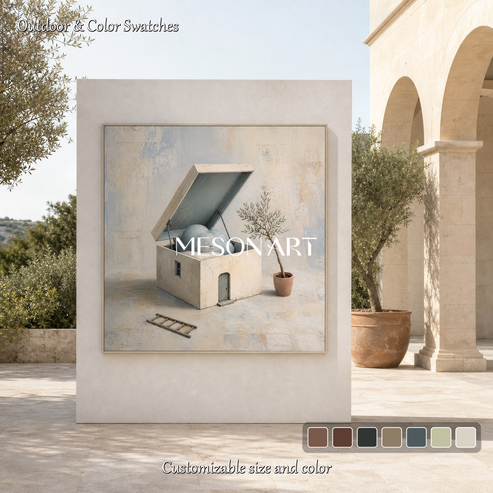 Modern Surrealist Wall Art With Cloud House For Contemporary Living Room Decor