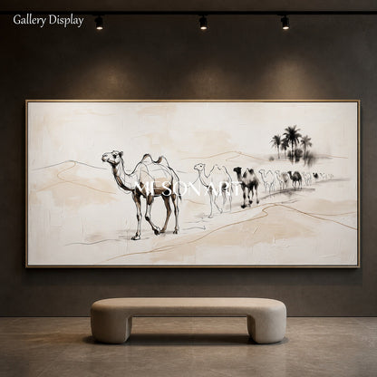 Beige And Black Minimalist Camel Painting Large Panoramic Wall Art Original Artist By Mesonart