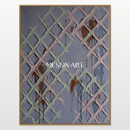 Abstract Geometric Wall Art With Textured Relief For Modern Living Room Decor