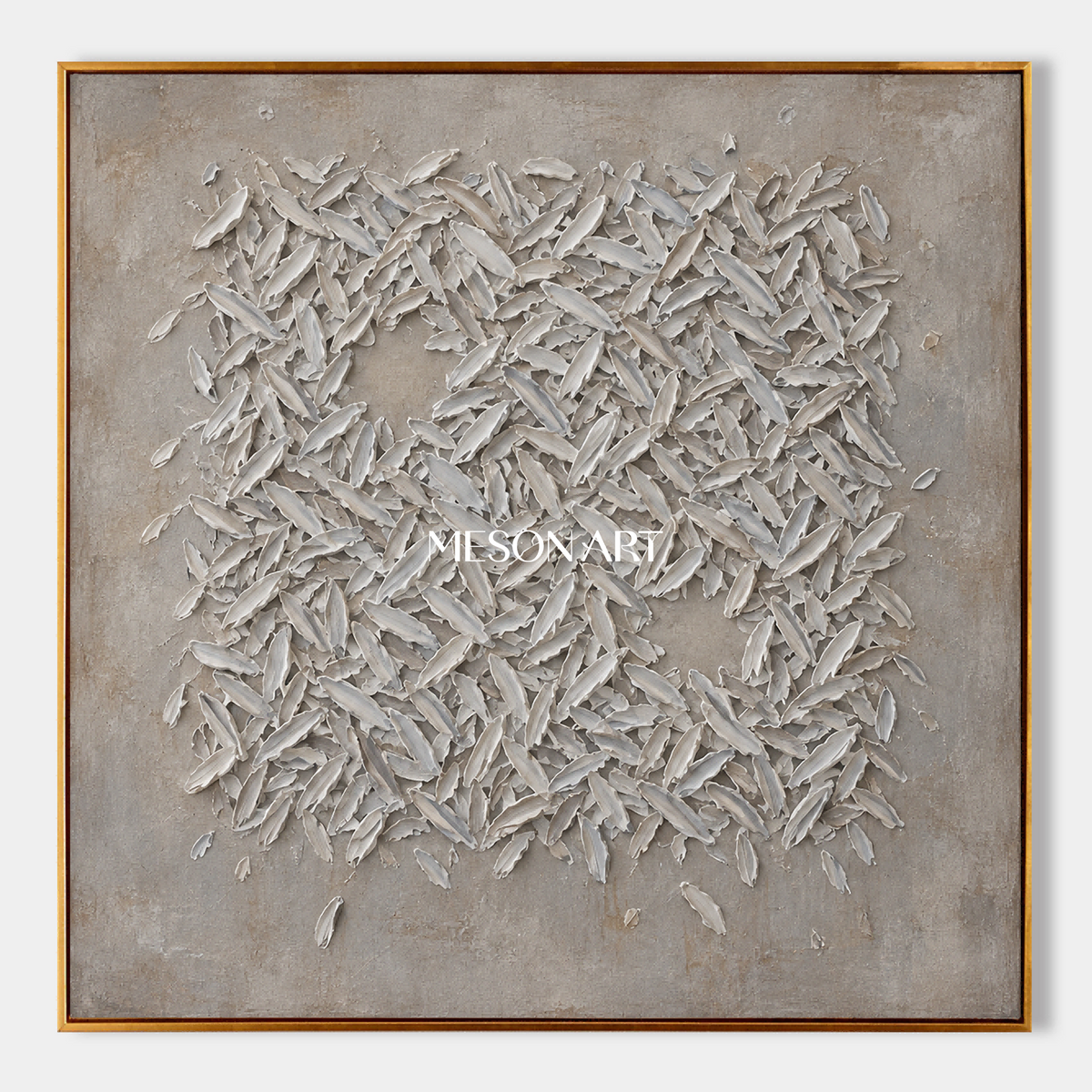 Gray Abstract Wall Art With Heavy Impasto And Wabi Sabi Style Square Canvas By Mesonart
