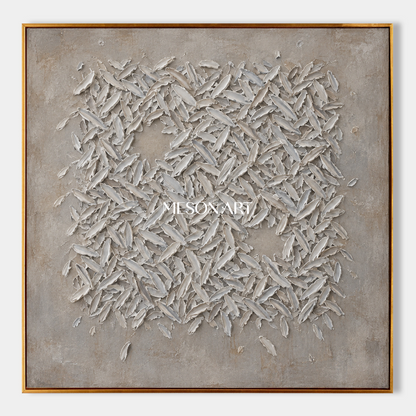Gray Abstract Wall Art With Heavy Impasto And Wabi Sabi Style Square Canvas By Mesonart