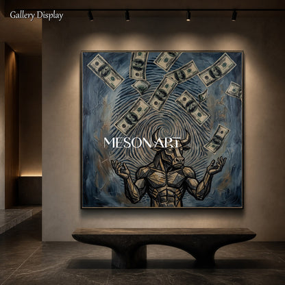 Black And Gold Surrealism Money Art Square Original Artist Hand Painted Contemporary Wall Decor For Living Room By Mesonart