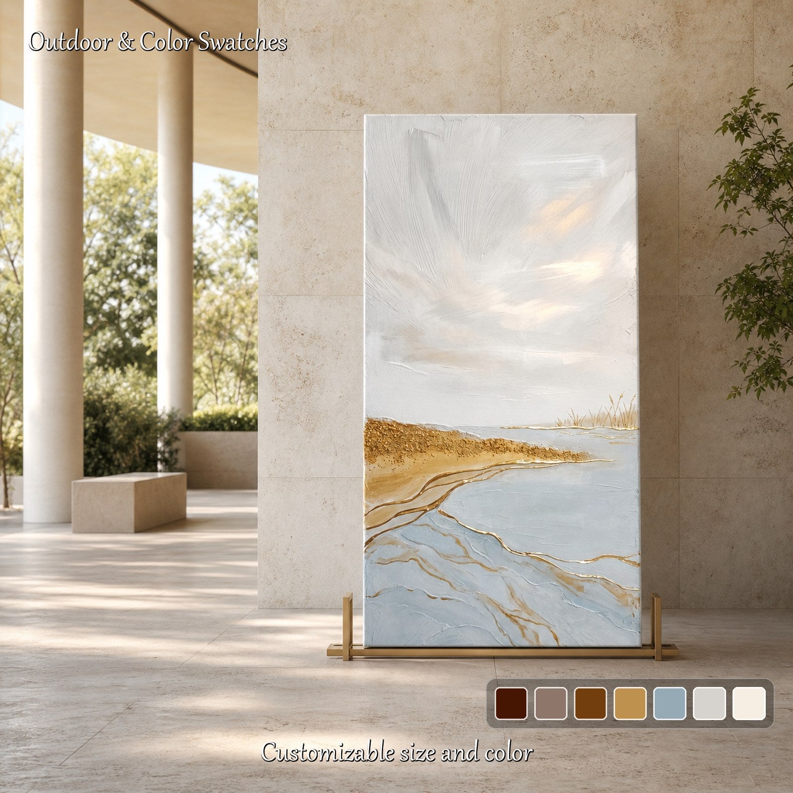 Minimalist Gold Abstract Painting On Linen Canvas For Living Room And Entryway Decor