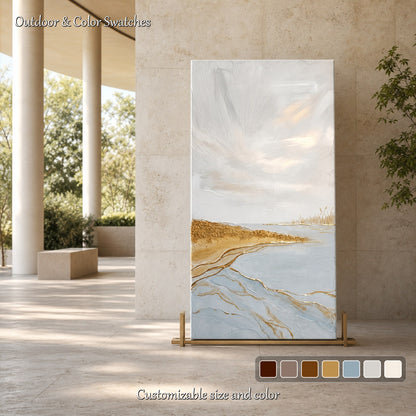 Minimalist Gold Abstract Painting On Linen Canvas For Living Room And Entryway Decor