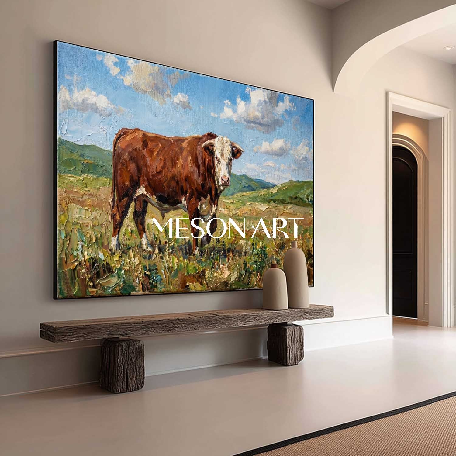 Thick Impasto Cow Landscape Oil Painting With Palette Knife Technique