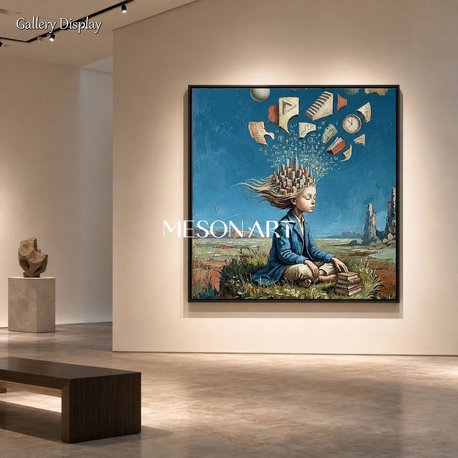 Original Surrealist Painting For Home Office With City In Mind Theme