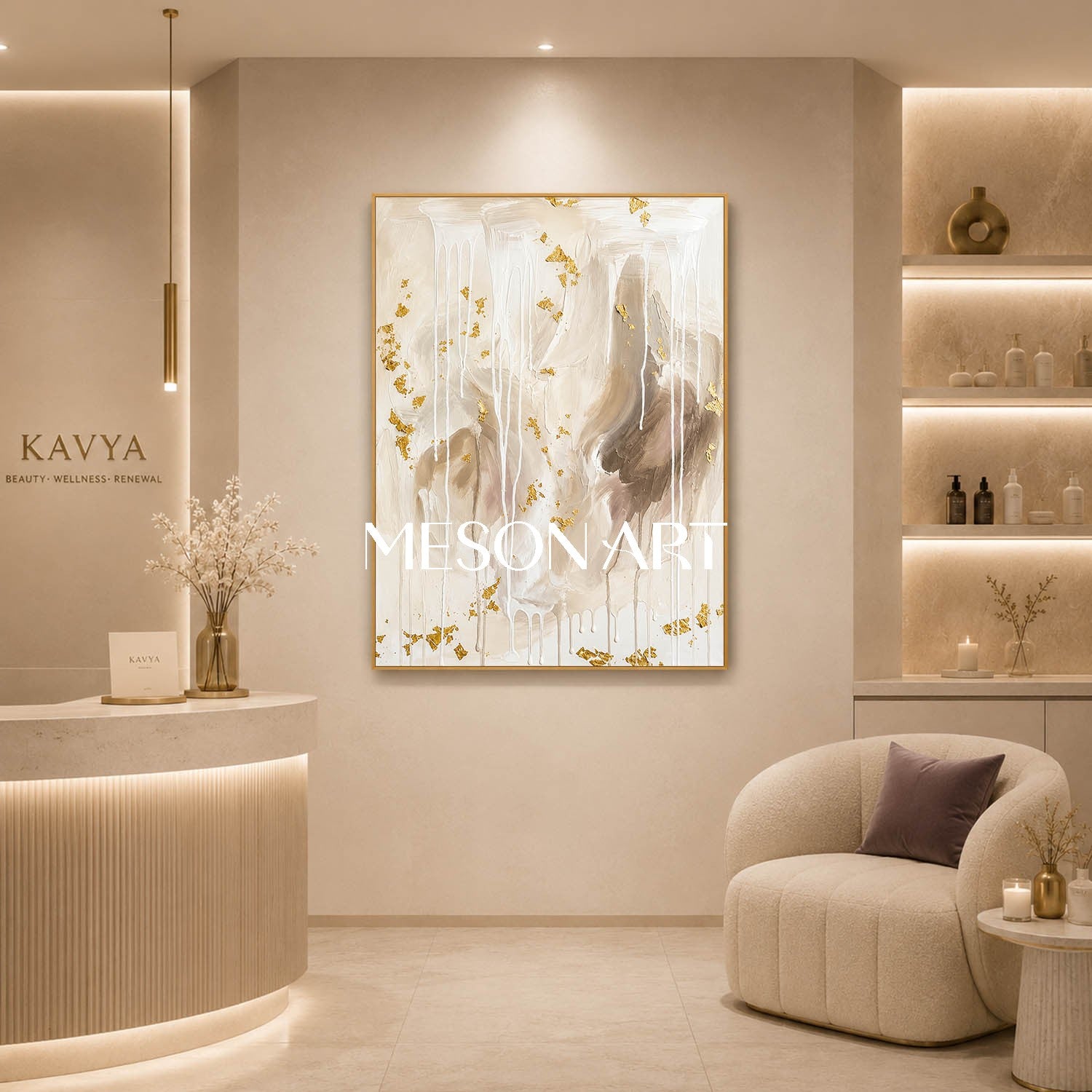 Minimalist Abstract Art With Gold Leaf And Fluid Texture For Modern Home Decor
