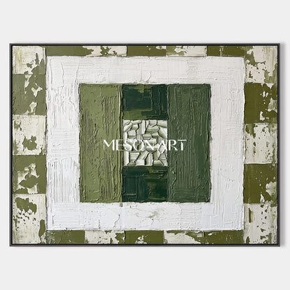 Green And White Abstract Wall Art With Textured Relief For Modern Living Room Decor