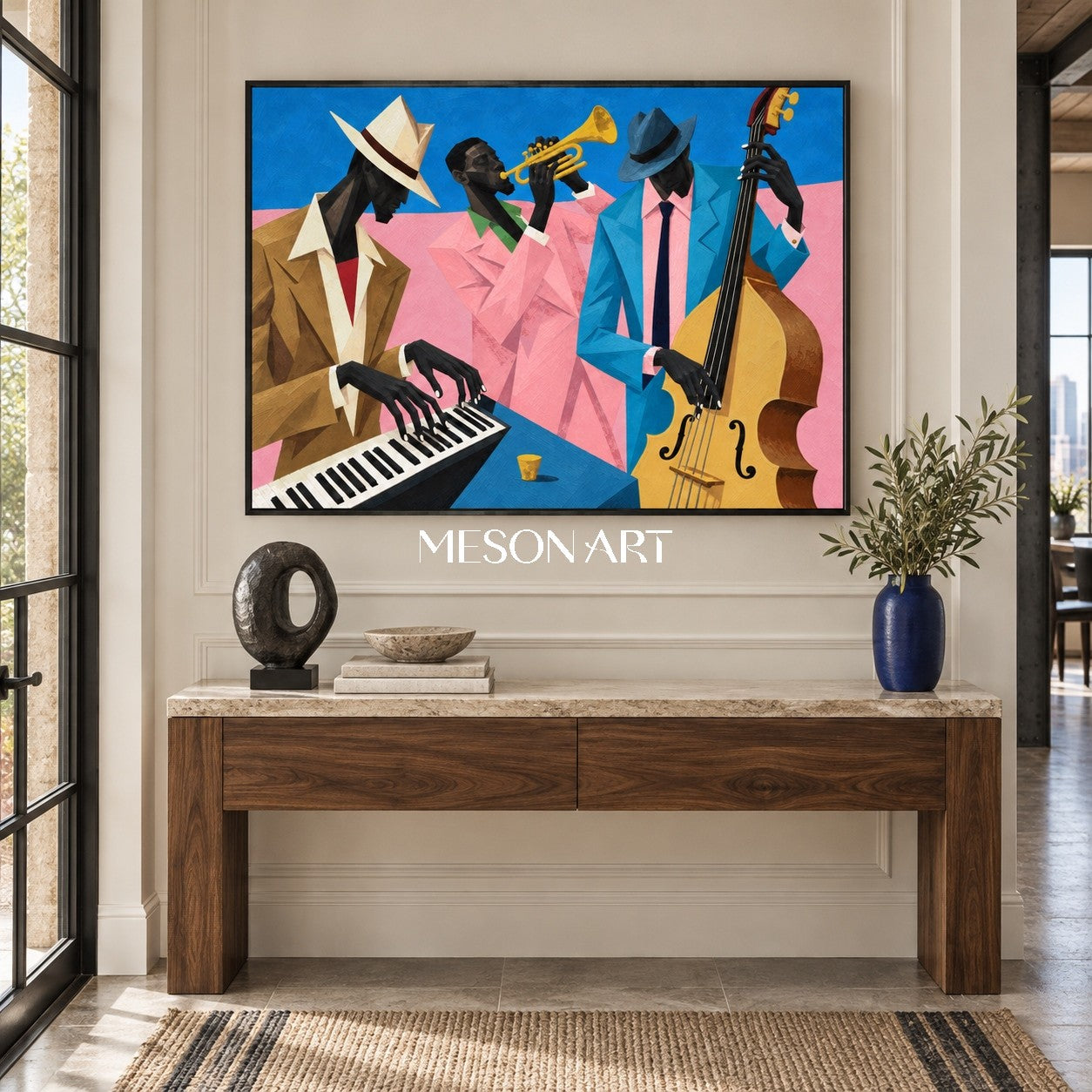 ブルーとピンクのポップアート・ジャズ絵画 メゾナートによる